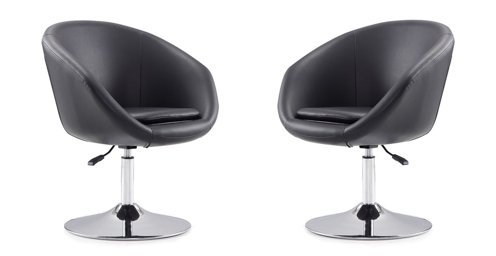 Manhattan Comfort Hopper Modern Accent Chair (Set of 2) Black and Polished Chrome 2-AC036-BK