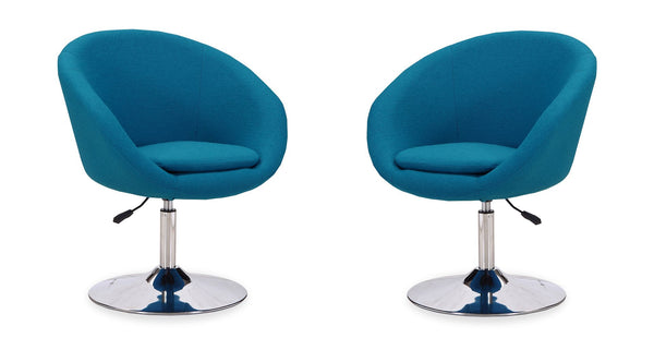 Manhattan Comfort Hopper Modern Accent Chair (Set of 2) Blue and Polished Chrome 2-AC036-BL