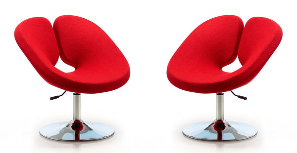 Manhattan Comfort Perch Modern Accent Chair (Set of 2) Red and Polished Chrome 2-AC037-RD