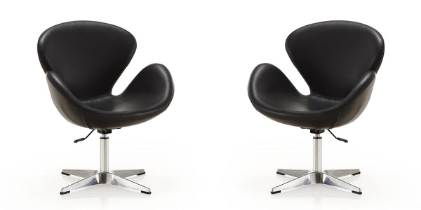 Manhattan Comfort Raspberry Modern Accent Chair (Set of 2) Black and Polished Chrome 2-AC038-BK