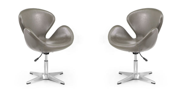 Manhattan Comfort Raspberry Modern Accent Chair (Set of 2) Pebble and Polished Chrome 2-AC038-PE