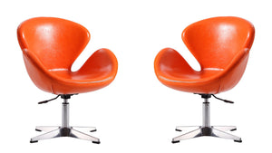Manhattan Comfort Raspberry Modern Accent Chair (Set of 2) Tangerine and Polished Chrome 2-AC038-TR