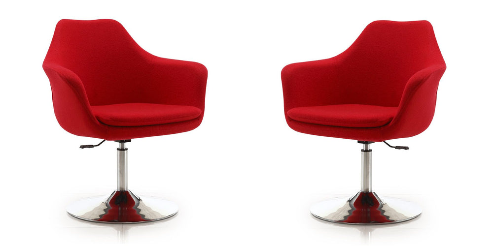 Manhattan Comfort Kinsey Modern Accent Chair (Set of 2) Red and Polished Chrome 2-AC039-RD