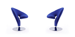 Manhattan Comfort Curl Modern Accent Chair (Set of 2) Blue and Polished Chrome 2-AC040-BL