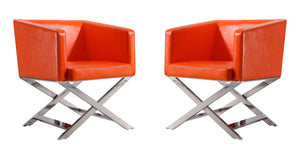 Manhattan Comfort Hollywood Contemporary Accent Chair (Set of 2) Orange and Polished Chrome 2-AC050-OR
