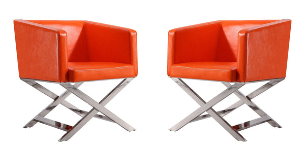 Manhattan Comfort Hollywood Contemporary Accent Chair (Set of 2) Orange and Polished Chrome 2-AC050-OR