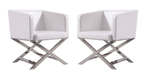 Manhattan Comfort Hollywood Contemporary Accent Chair (Set of 2) White and Polished Chrome 2-AC050-WH