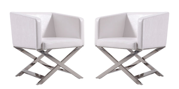 Manhattan Comfort Hollywood Contemporary Accent Chair (Set of 2) White and Polished Chrome 2-AC050-WH