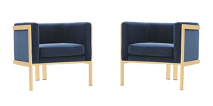 Manhattan Comfort Paramount Mid-Century Modern Accent Chair (Set of 2) Royal Blue and Polished Brass 2-AC053-BL