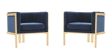 Manhattan Comfort Paramount Mid-Century Modern Accent Chair (Set of 2) Royal Blue and Polished Brass 2-AC053-BL