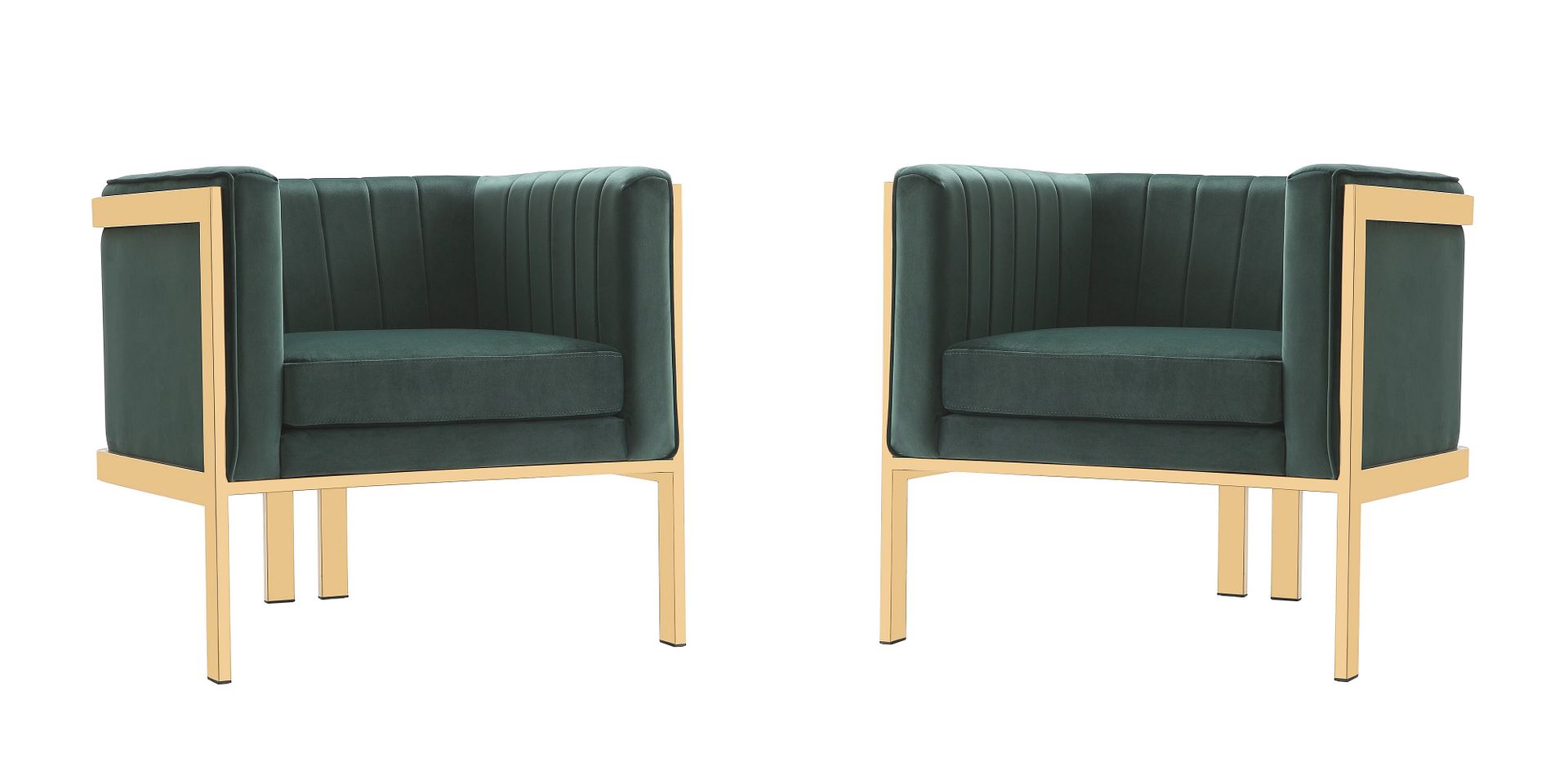 Manhattan Comfort Paramount Mid-Century Modern Accent Chair (Set of 2) Forest Green and Polished Brass 2-AC053-GR