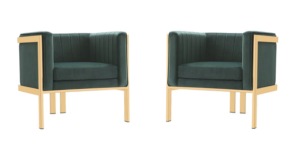 Manhattan Comfort Paramount Mid-Century Modern Accent Chair (Set of 2) Forest Green and Polished Brass 2-AC053-GR