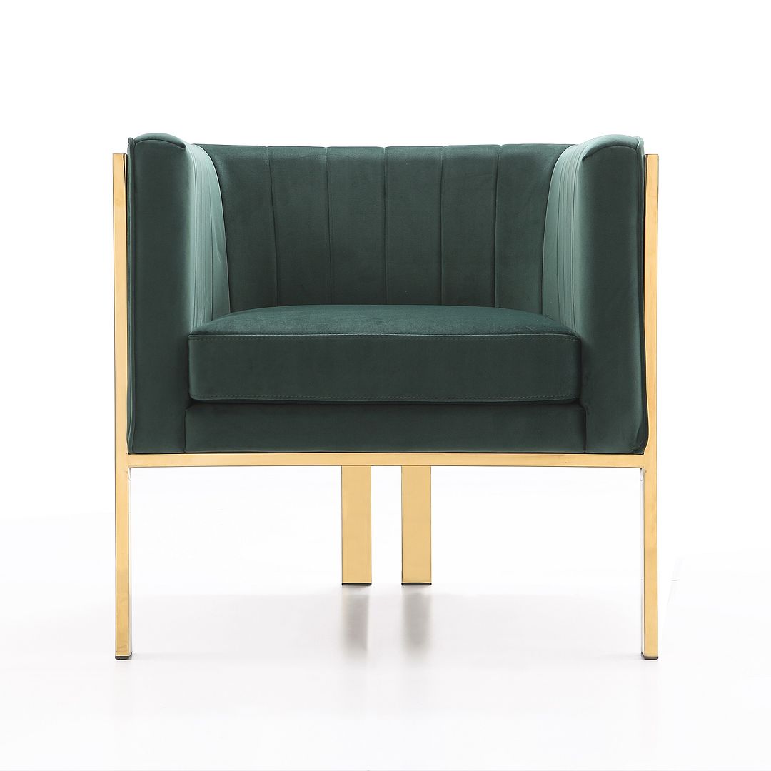 Manhattan Comfort Paramount Mid-Century Modern Accent Chair (Set of 2) Forest Green and Polished Brass 2-AC053-GR