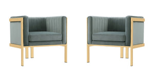 Manhattan Comfort Paramount Mid-Century Modern Accent Chair (Set of 2) Warm Grey and Polished Brass 2-AC053-GY