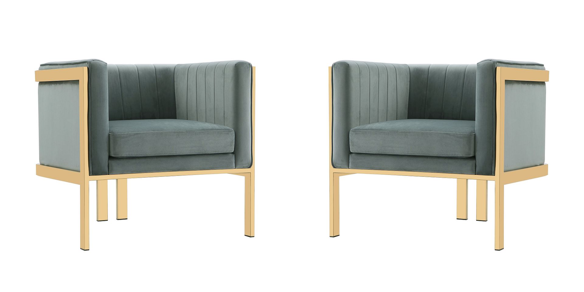 Manhattan Comfort Paramount Mid-Century Modern Accent Chair (Set of 2) Warm Grey and Polished Brass 2-AC053-GY