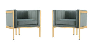 Manhattan Comfort Paramount Mid-Century Modern Accent Chair (Set of 2) Warm Grey and Polished Brass 2-AC053-GY