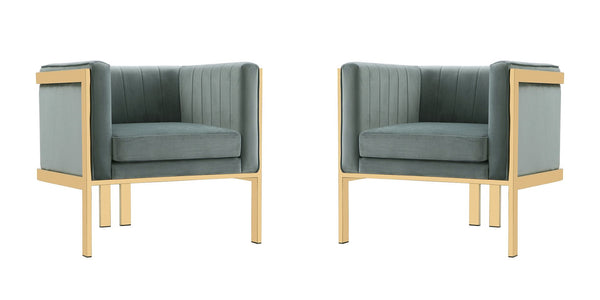 Manhattan Comfort Paramount Mid-Century Modern Accent Chair (Set of 2) Warm Grey and Polished Brass 2-AC053-GY