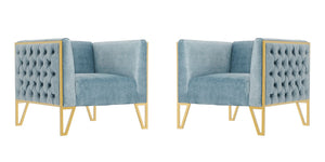 Manhattan Comfort Vector Mid-Century Modern Accent Chair (Set of 2) Ocean Blue and Gold 2-AC054-OB