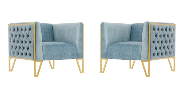 Manhattan Comfort Vector Mid-Century Modern Accent Chair (Set of 2) Ocean Blue and Gold 2-AC054-OB