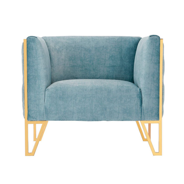 Manhattan Comfort Vector Mid-Century Modern Accent Chair (Set of 2) Ocean Blue and Gold 2-AC054-OB