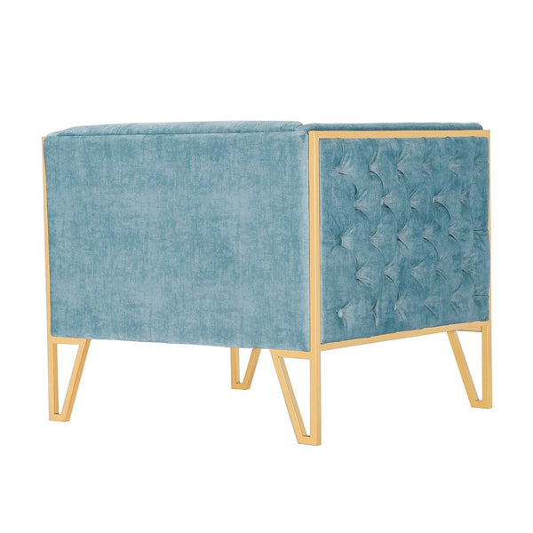 Manhattan Comfort Vector Mid-Century Modern Accent Chair (Set of 2) Ocean Blue and Gold 2-AC054-OB