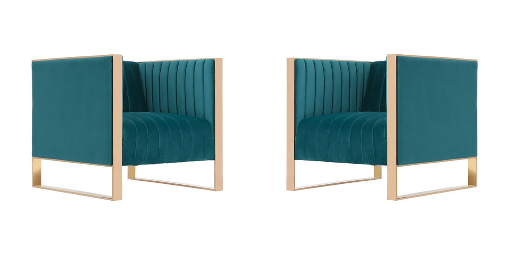 Manhattan Comfort Trillium Mid-Century Modern Accent Chair (Set of 2) Teal and Gold 2-AC055-TL
