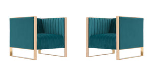 Manhattan Comfort Trillium Mid-Century Modern Accent Chair (Set of 2) Teal and Gold 2-AC055-TL