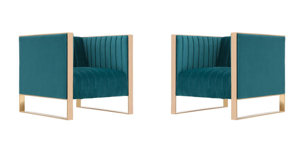 Manhattan Comfort Trillium Mid-Century Modern Accent Chair (Set of 2) Teal and Gold 2-AC055-TL
