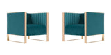 Manhattan Comfort Trillium Mid-Century Modern Accent Chair (Set of 2) Teal and Gold 2-AC055-TL