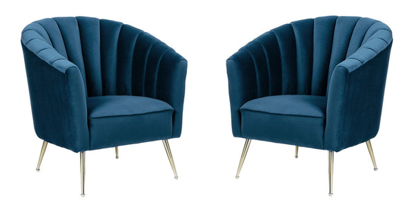 Manhattan Comfort Rosemont Mid-Century Modern Accent Chair (Set of 2) Blue and Gold 2-AC056-BL