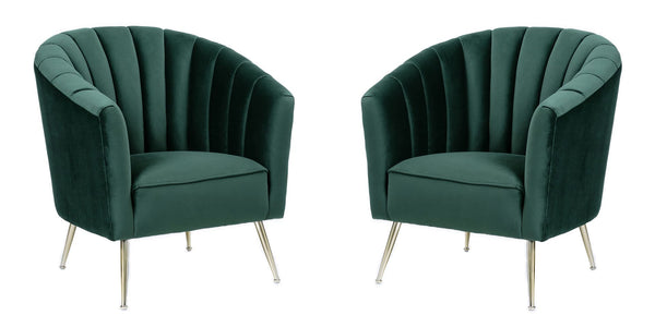 Manhattan Comfort Rosemont Mid-Century Modern Accent Chair (Set of 2) Green and Gold 2-AC056-GR