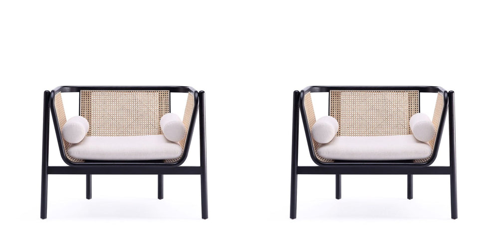 Manhattan Comfort Versailles Industry Chic Accent Chair - Set of 2 Black, Natural Cane and Cream 2-ACCA01-CR