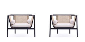 Manhattan Comfort Versailles Industry Chic Accent Chair - Set of 2 Black, Natural Cane and Cream 2-ACCA01-CR