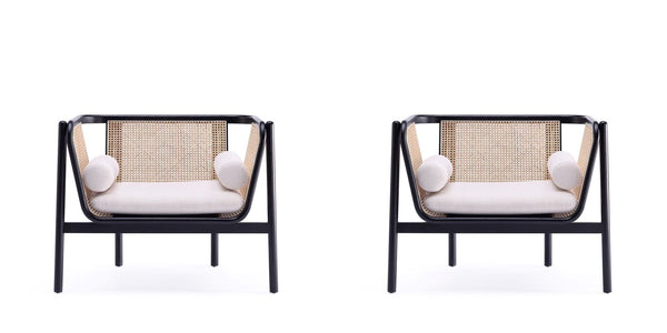 Manhattan Comfort Versailles Industry Chic Accent Chair - Set of 2 Black, Natural Cane and Cream 2-ACCA01-CR