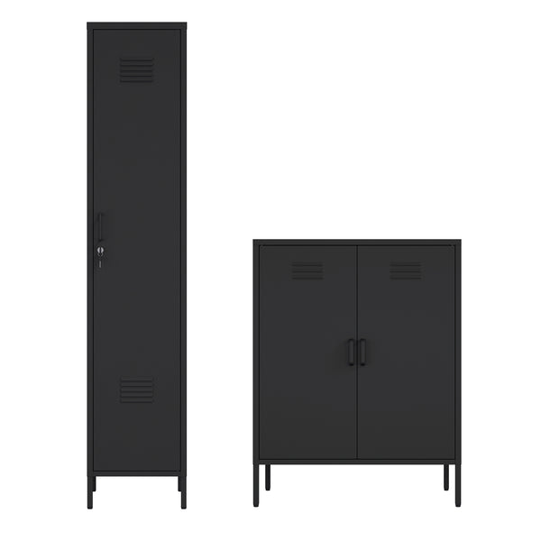 Manhattan Comfort 2-piece Naomi Accent Cabinet Set With 8 Adjustable Shelves For Stylish Home Organization Solutions Black Steel 2-af067-bk