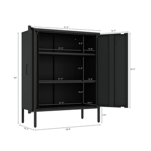 Manhattan Comfort 2-piece Naomi Accent Cabinet Set With 8 Adjustable Shelves For Stylish Home Organization Solutions Black Steel 2-af067-bk