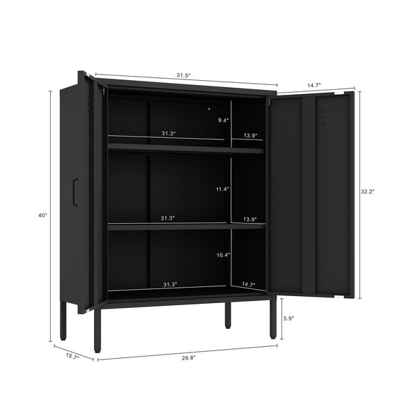 Manhattan Comfort 2-piece Naomi Accent Cabinet Set With 8 Adjustable Shelves For Stylish Home Organization Solutions Black Steel 2-af067-bk