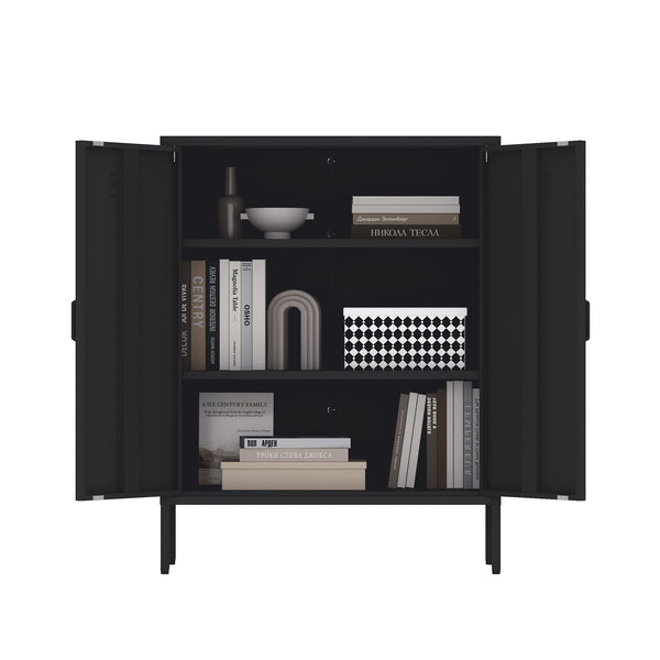 Manhattan Comfort 2-piece Naomi Accent Cabinet Set With 8 Adjustable Shelves For Stylish Home Organization Solutions Black Steel 2-af067-bk