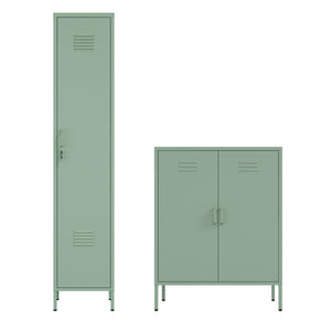 Manhattan Comfort 2-piece Naomi Accent Cabinet Set With 8 Adjustable Shelves For Stylish Home Organization Solutions Green Steel 2-af067-gr