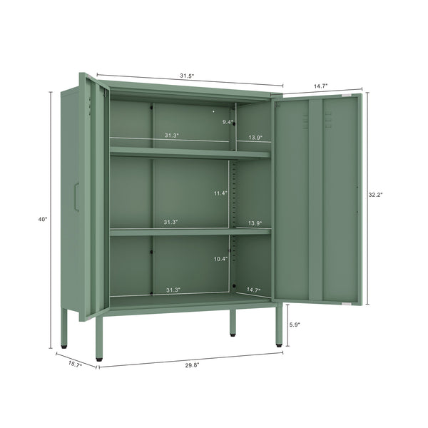 Manhattan Comfort 2-piece Naomi Accent Cabinet Set With 8 Adjustable Shelves For Stylish Home Organization Solutions Green Steel 2-af067-gr