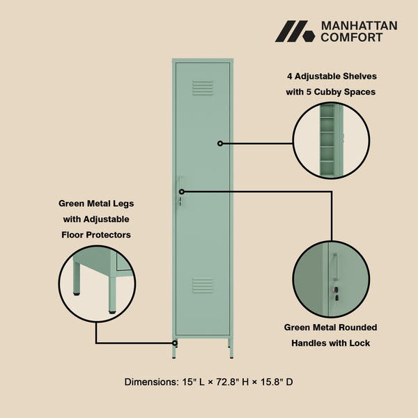 Manhattan Comfort 2-piece Naomi Accent Cabinet Set With 8 Adjustable Shelves For Stylish Home Organization Solutions Green Steel 2-af067-gr