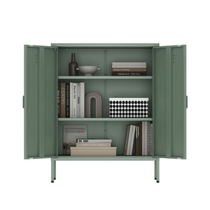 Manhattan Comfort 2-piece Naomi Accent Cabinet Set With 8 Adjustable Shelves For Stylish Home Organization Solutions Green Steel 2-af067-gr