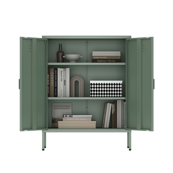 Manhattan Comfort 2-piece Naomi Accent Cabinet Set With 8 Adjustable Shelves For Stylish Home Organization Solutions Green Steel 2-af067-gr