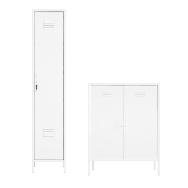 Manhattan Comfort 2-piece Naomi Accent Cabinet Set With 8 Adjustable Shelves For Stylish Home Organization Solutions White Steel 2-af067-wh