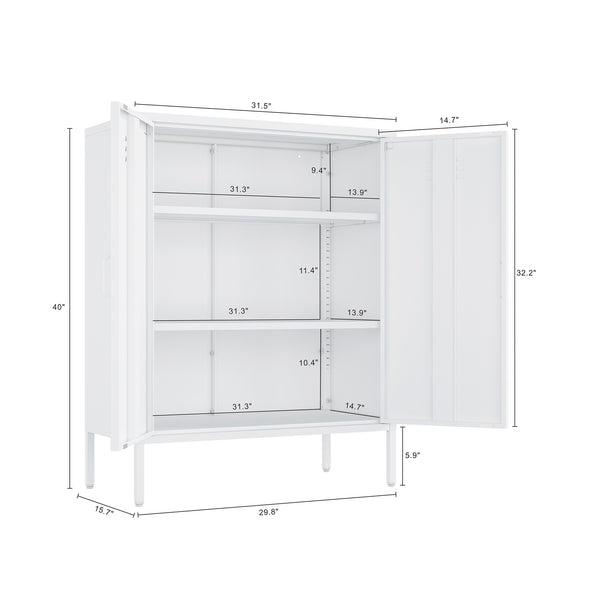 Manhattan Comfort 2-piece Naomi Accent Cabinet Set With 8 Adjustable Shelves For Stylish Home Organization Solutions White Steel 2-af067-wh