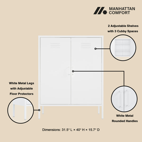 Manhattan Comfort 2-piece Naomi Accent Cabinet Set With 8 Adjustable Shelves For Stylish Home Organization Solutions White Steel 2-af067-wh