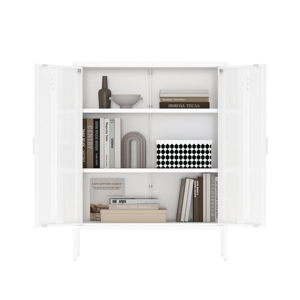 Manhattan Comfort 2-piece Naomi Accent Cabinet Set With 8 Adjustable Shelves For Stylish Home Organization Solutions White Steel 2-af067-wh