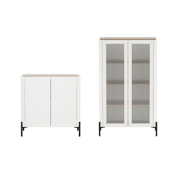 Manhattan Comfort 2-piece Abbey Accent Cabinet & Bookcase Set - Elegant Storage With Adjustable Shelves For Any Space Maple And Off White Mdp 2-afbc042-ow