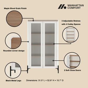 Manhattan Comfort 2-piece Abbey Accent Cabinet & Bookcase Set - Elegant Storage With Adjustable Shelves For Any Space Maple And Off White Mdp 2-afbc042-ow