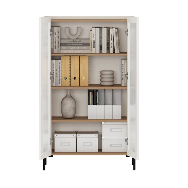 Manhattan Comfort 2-piece Abbey Accent Cabinet & Bookcase Set - Elegant Storage With Adjustable Shelves For Any Space Maple And Off White Mdp 2-afbc042-ow